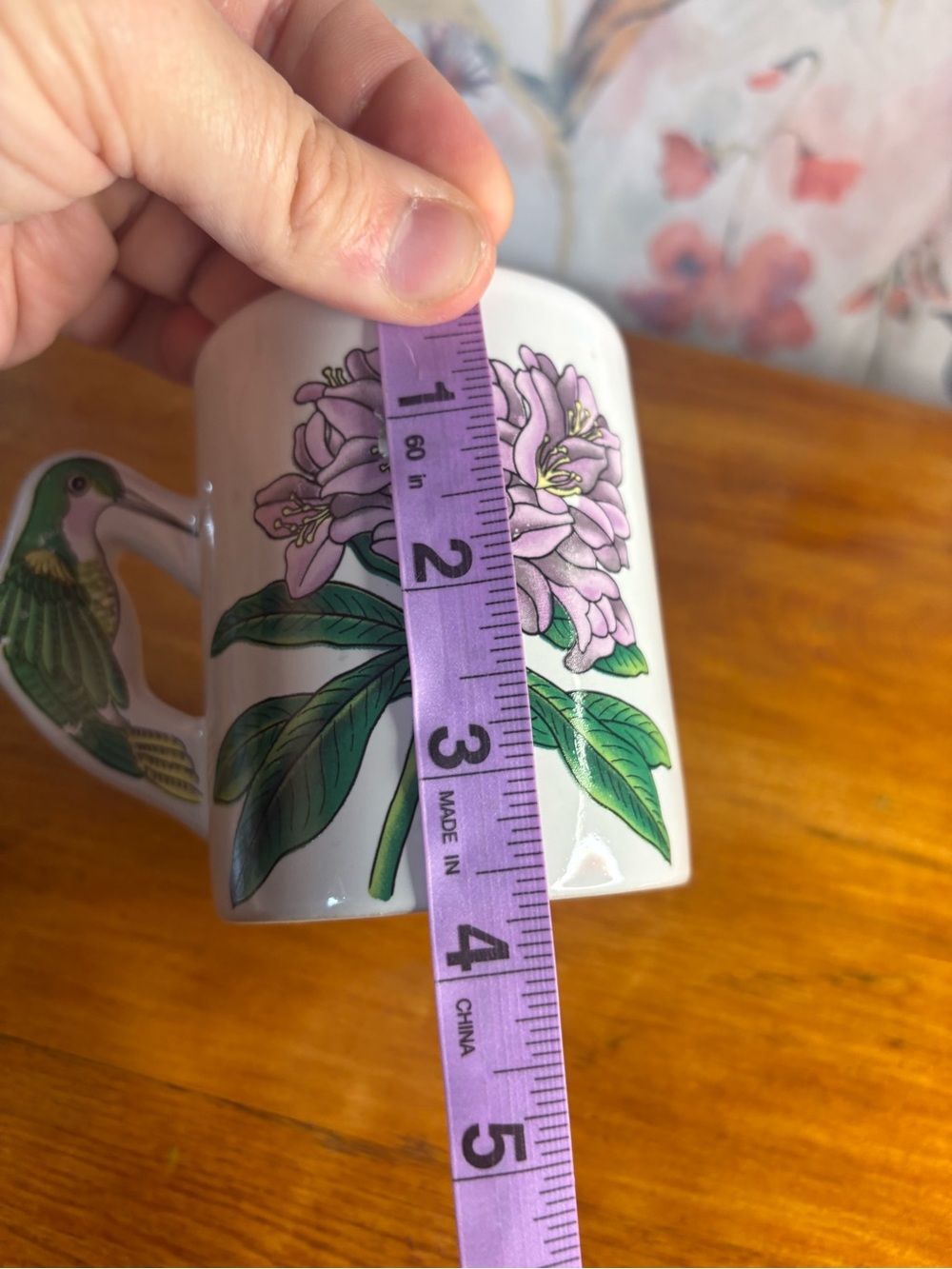 Vintage Floral Hummingbird Ceramic Mug in Pink and Green - Picture 8 of 8